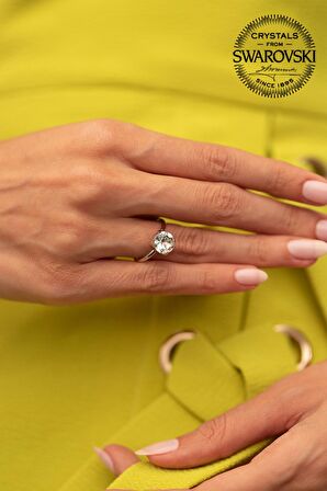 Swarovski Taşlı Tektaş Model Gümüş Crystal Yüzük