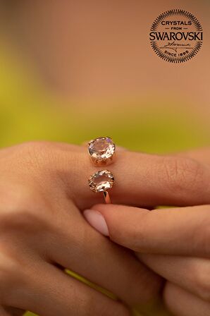 Swarovski Taşlı Çift taş Model Rose Kaplama Gümüş Crystal Yüzük
