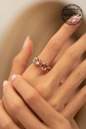 Swarovski Taşlı Çift taş Model Rose Kaplama Gümüş Crystal Yüzük