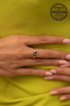 Swarovski Taşlı Tektaş Model Gümüş Crystal Yüzük