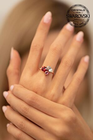 Swarovski Taşlı Yaprak Model Rose Kaplama Gümüş Crystal Yüzük