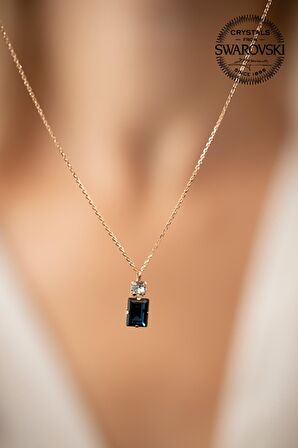 Swarovski Taşlı Baget ve Tektaş Model Rose Kaplama Gümüş Crystal Kolye