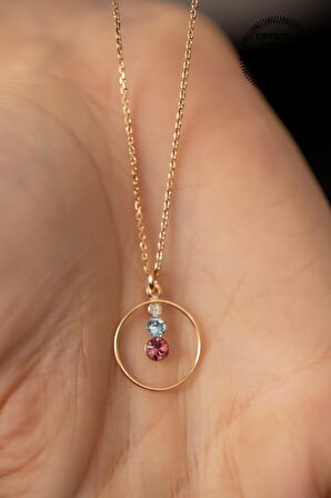 Swarovski Taşlı Mix Üçtaşlı Halka Model Rose Kaplama Gümüş Crystal Kolye