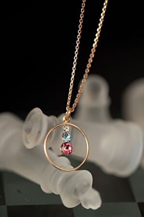 Swarovski Taşlı Mix Üçtaşlı Halka Model Rose Kaplama Gümüş Crystal Kolye
