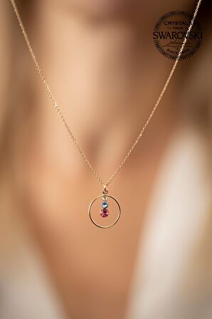 Swarovski Taşlı Mix Üçtaşlı Halka Model Rose Kaplama Gümüş Crystal Kolye
