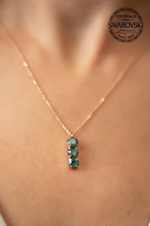 Swarovski Taşlı Üçtaş Model Rose Kaplama Gümüş Crystal Kolye