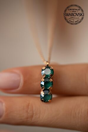 Swarovski Taşlı Üçtaş Model Rose Kaplama Gümüş Crystal Kolye