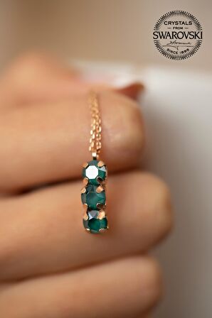Swarovski Taşlı Üçtaş Model Rose Kaplama Gümüş Crystal Kolye