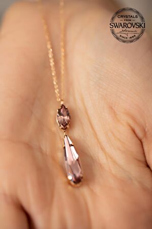 Swarovski Taşlı Mekik ve Damla Model Rose Kaplama Gümüş Crystal Kolye
