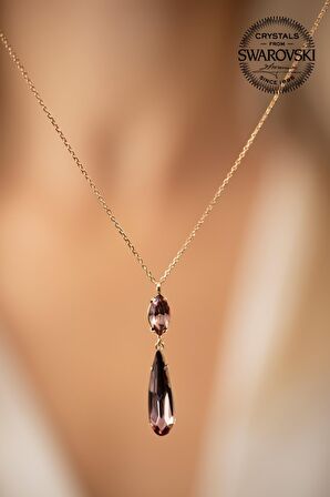 Swarovski Taşlı Mekik ve Damla Model Rose Kaplama Gümüş Crystal Kolye