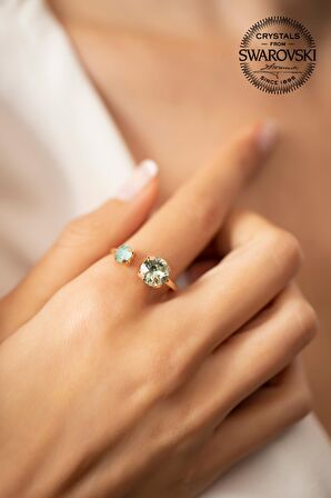 Swarovski Taşlı Çift Taş Model Rose Kaplama Gümüş Crystal Yüzük