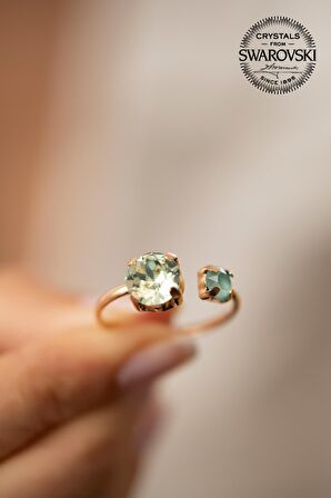 Swarovski Taşlı Çift Taş Model Rose Kaplama Gümüş Crystal Yüzük