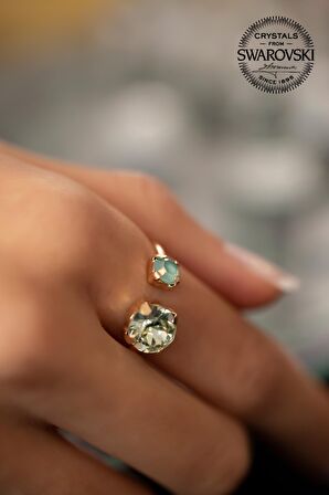 Swarovski Taşlı Çift Taş Model Rose Kaplama Gümüş Crystal Yüzük