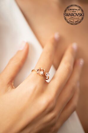 Swarovski Taşlı Çift Taş Model Rose Kaplama Gümüş Crystal Yüzük