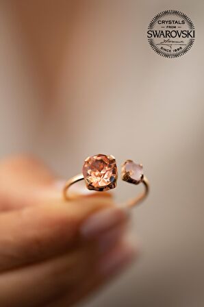 Swarovski Taşlı Çift Taş Model Rose Kaplama Gümüş Crystal Yüzük