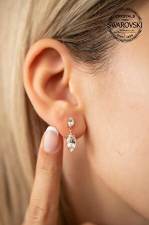 Swarovski Taşlı Mekik Model Rose Kaplama Gümüş Crystal Küpe
