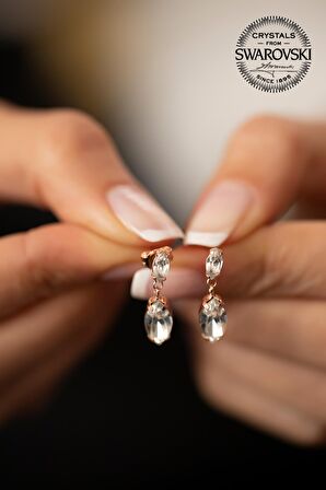 Swarovski Taşlı Mekik Model Rose Kaplama Gümüş Crystal Küpe