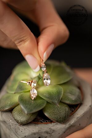Swarovski Taşlı Mekik Model Rose Kaplama Gümüş Crystal Küpe