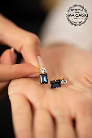 Swarovski Taşlı Baget ve Tektaş Model Rose Kaplama Gümüş Crystal Küpe
