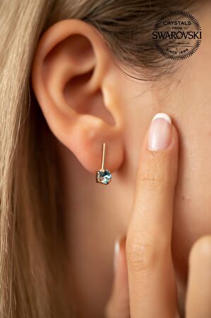 Swarovski Taşlı Çubuk Model Rose Kaplama Gümüş Crystal Küpe