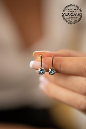 Swarovski Taşlı Çubuk Model Rose Kaplama Gümüş Crystal Küpe