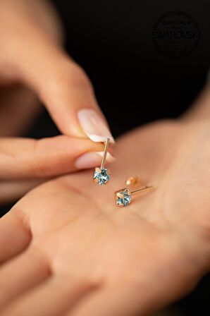 Swarovski Taşlı Çubuk Model Rose Kaplama Gümüş Crystal Küpe