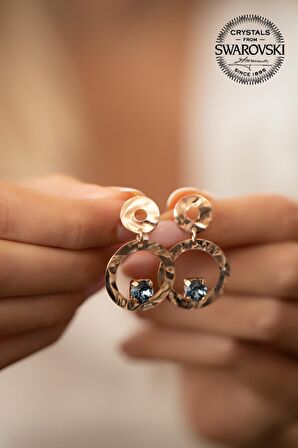 Swarovski Taşlı Çift Halka Model Rose Kaplama Gümüş Crystal Küpe