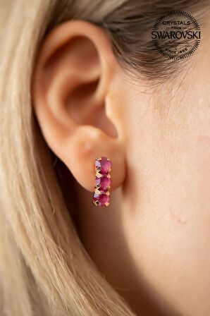 Swarovski Taşlı Üçtaş Model Rose Kaplama Gümüş Crystal Küpe