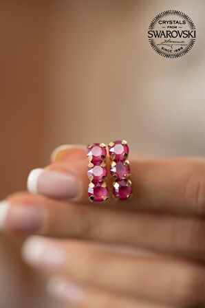 Swarovski Taşlı Üçtaş Model Rose Kaplama Gümüş Crystal Küpe