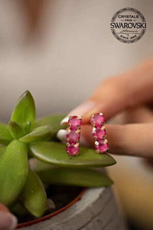 Swarovski Taşlı Üçtaş Model Rose Kaplama Gümüş Crystal Küpe