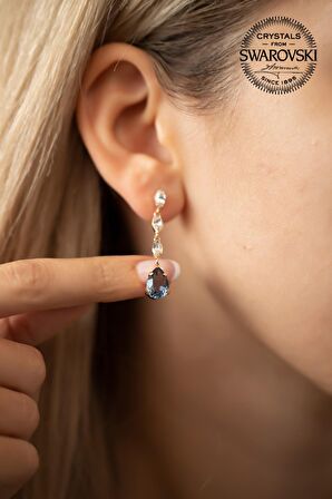 Swarovski Taşlı Damla ve Mekik Model Rose Kaplama Gümüş Crystal Küpe
