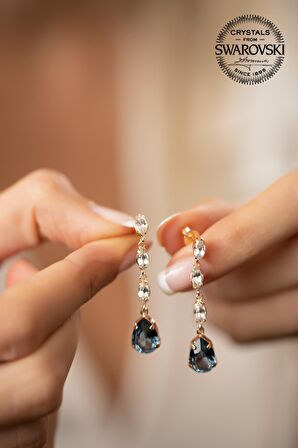 Swarovski Taşlı Damla ve Mekik Model Rose Kaplama Gümüş Crystal Küpe