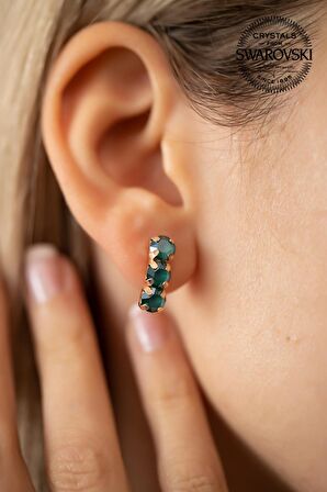 Swarovski Taşlı Üçtaş Model Rose Kaplama Gümüş Crystal Küpe