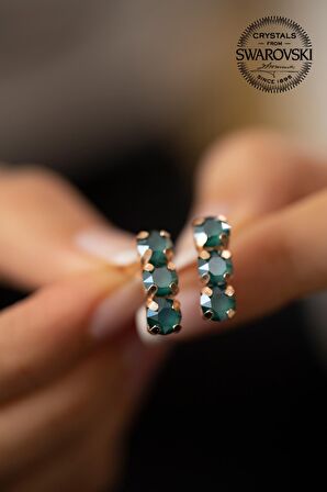 Swarovski Taşlı Üçtaş Model Rose Kaplama Gümüş Crystal Küpe