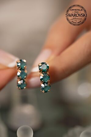 Swarovski Taşlı Üçtaş Model Rose Kaplama Gümüş Crystal Küpe