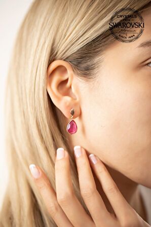 Swarovski Taşlı Damla Model Rose Kaplama Gümüş Crystal Küpe