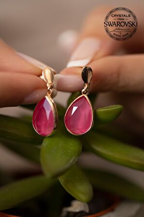 Swarovski Taşlı Damla Model Rose Kaplama Gümüş Crystal Küpe