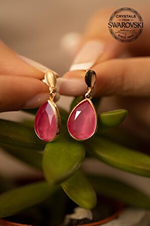 Swarovski Taşlı Damla Model Rose Kaplama Gümüş Crystal Küpe
