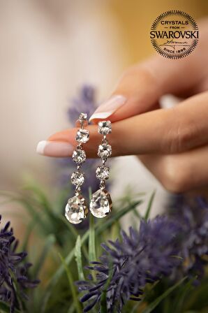 Swarovski Taşlı Üçtaş ve Damla Model Gümüş Crystal Küpe