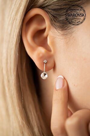 Swarovski Taşlı Çiftaş ve Çubuk Model Gümüş Crystal Küpe