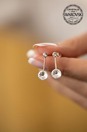 Swarovski Taşlı Çiftaş ve Çubuk Model Gümüş Crystal Küpe