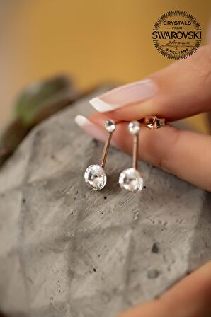 Swarovski Taşlı Çiftaş ve Çubuk Model Gümüş Crystal Küpe