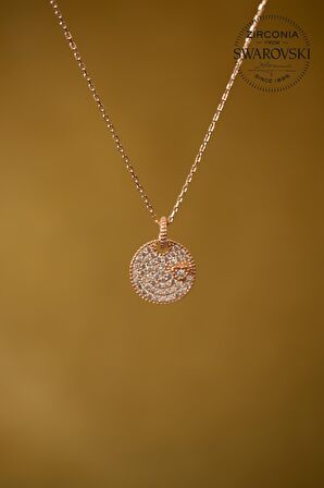Swarovski Taşlı Yuvarlak ve Kalp Model Rose Kaplama Gümüş Zirconia Kolye
