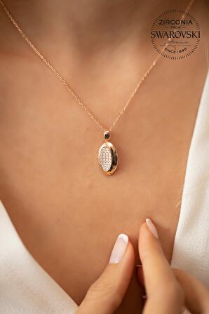 Swarovski Taşlı Oval Model Rose Kaplama Gümüş Zirconia Kolye