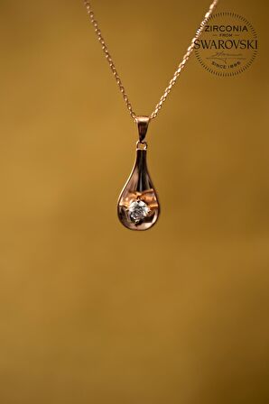 Swarovski Taşlı Oval Model Rose Kaplama Gümüş Zirconia Kolye