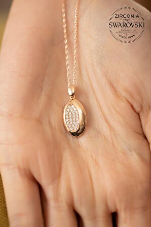 Swarovski Taşlı Oval Model Rose Kaplama Gümüş Zirconia Kolye