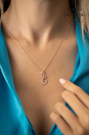 Swarovski Taşlı Çift Damla Model Rose Kaplama Gümüş Zirconia Kolye