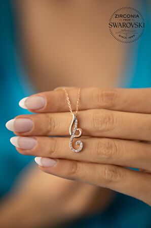 Swarovski Taşlı Çift Damla Model Rose Kaplama Gümüş Zirconia Kolye