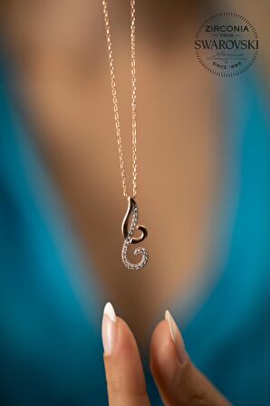 Swarovski Taşlı Çift Damla Model Rose Kaplama Gümüş Zirconia Kolye