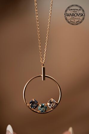 Swarovski Taşlı Halka ve Üçtaş Model Rose Kaplama Gümüş Crystal Kolye